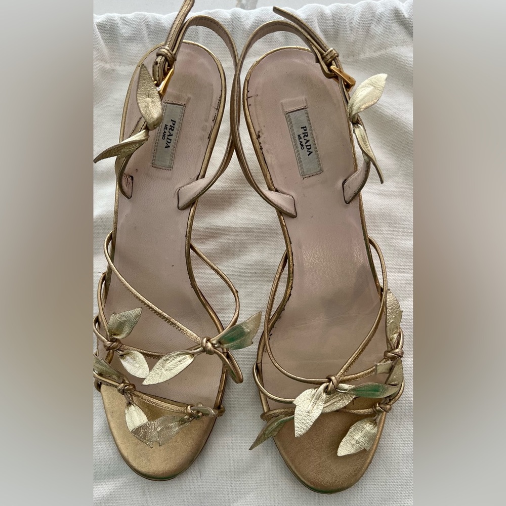 Prada gold leather heels